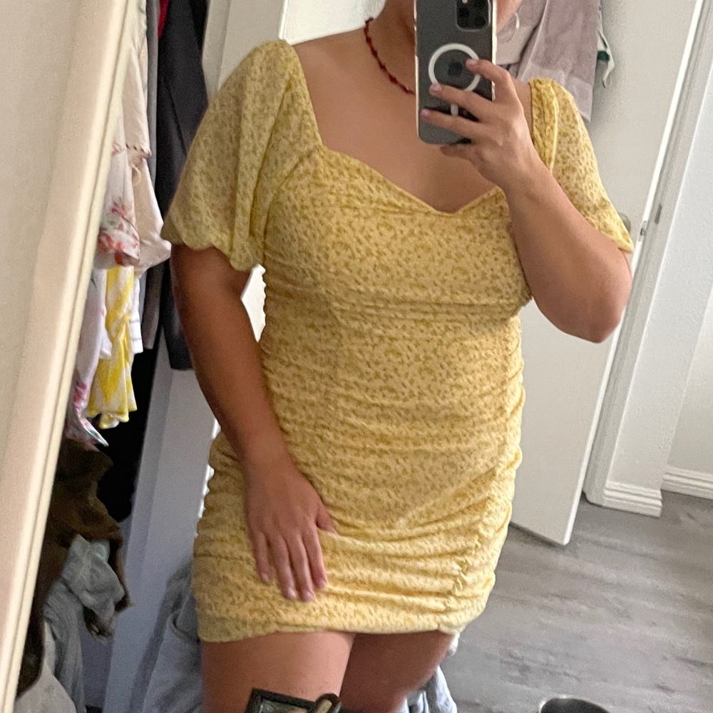 All in favor yellow rushed dress